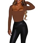 LuFeng Women's Sexy Square Neck Ruched Long Sleeve Bodycon Tops Fitted Casual Evening Party T Shirts