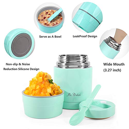 Mr.Dakai Insulated Lunch Containers Thermoses Food Jar Vacuum Stainless Steel 27 oz Leak Proof Keep Food Cold Hot Container for Kids Adult Lunch Box School Camping Outdoors, BPA Free (Cyan Blue) - Thumbnail 3