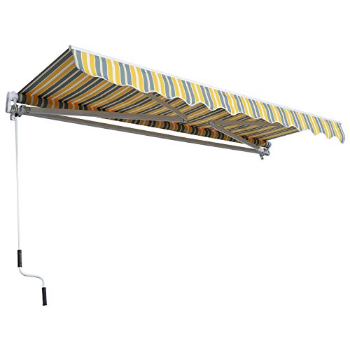 Outsunny Markise Gelenkarmmarkise Sonnenschutz Handkurbel Balkon Alu Gelb Grau 2,95 x 2,45 m – Bild 6