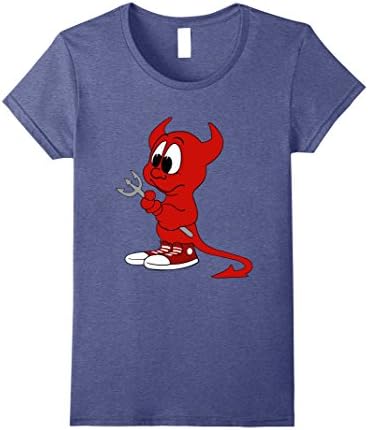 Womens Funny Cartoon Devil Holding Pitchfork TShirt for Kids Women Large Heather Blue