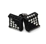 Mens Black Tone Clear/Black Cz Cube Iced Out Hip Hop Micro Pave Stud Earrings