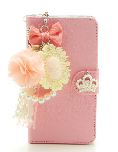 ZZYBIA® S5 TCV Leatherette Stand Case Card Holder Wallet with a Romantic Victorian Dust Plug Charm for Samsung Galaxy S5 I9600 (Pink)
