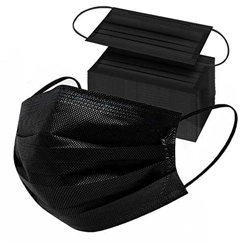 100PCS Black Disposable Face Masks, 3 ply Breathable Face Mask