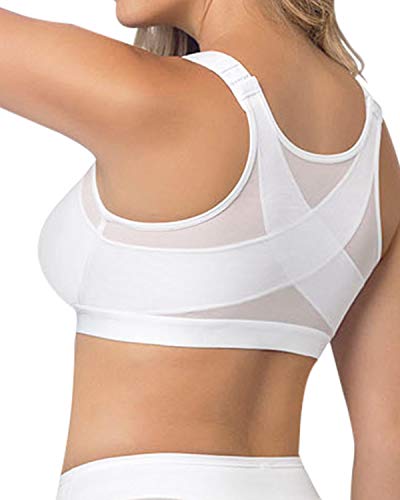 Leonisa Back Support Posture Corrector Wireless Bra Adjustable Front Closure White