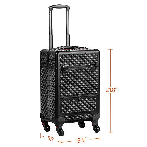Yaheetech Black Makeup Case Rolling Train Case Lockable Cosmetic