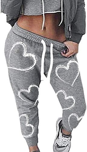 TAORE Leggings Women Casual Pants, Heart Printed Straight Leg Pants Bandage Mid-Waist Pencil Pants