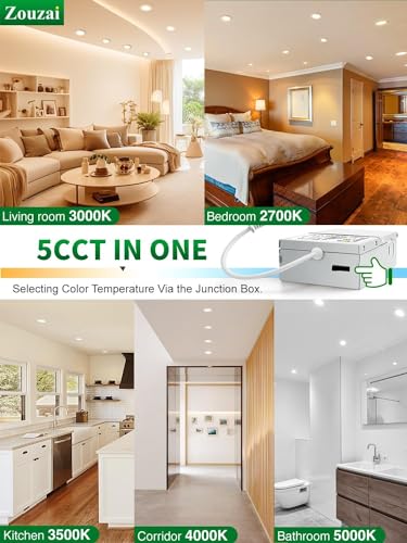 zouzai 24 Pack 4 Inch Ultra-Thin LED Recessed Ceiling Light with Junction Box 5CCT Adjustable Dimmable Can-Killer Downlight - ETL and Energy Star Certified (24 Pack 5CCT White, 4 Inch)