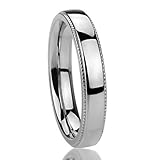 4MM Stainless Steel Womens Rings Milgrain Edges Domed Classy Comfort Fit Wedding Bands