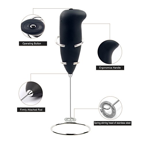 Milk Frother Handheld Battery Operated Electric Foam Maker for Coffee,Latte,Cappuccino,Hot Chocolate,Durable Drink Mixer Stainless Steel Whisk Include Stainless Steel Stand
