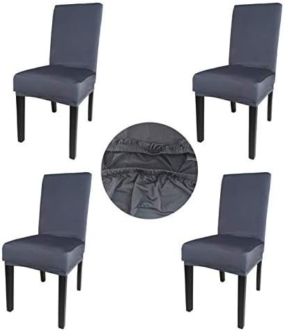 Spandex Fabric Stretch Removable Washable Dining Room Chair Cover Protector Seat Slipcovers (Dark Gray)