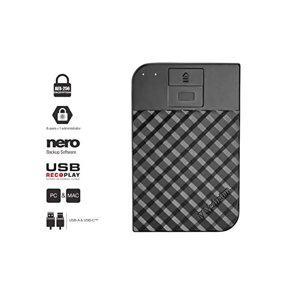 Verbatim Fingerprint Secure, 1 TB, Schwarz, Externe Festplatte mit Fingerabdruckscanner, USB 3.1 GEN 1, Festplatte extern, für Windows & Mac OSX, tragbare Festplatte, USB Festplatte – Bild 5