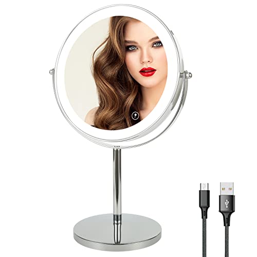 Espejo de maquillaje luz led 1x/10x USB-Plateado 9