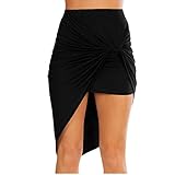 Womens Drape Up Stretchy Asymmetrical High Low Short Mini Bodycon Pencil Skirt