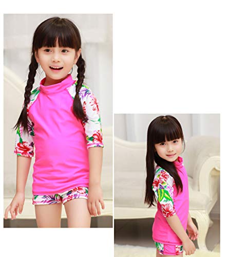 HDOBHIO Baby Toddler Girls Swimsuit Rashguard Set Flower Tankini (Pink, Tag XL/4-5Years) - Thumbnail 3