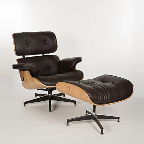 Simple Modern Fashion Style Living Room Genuine Leather Wood Lounge Chair And Ottoman (ashwood brown)