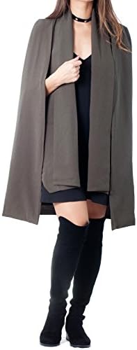 Dazly Women's Open Front Pocket Cloak Trench Coat Cape Tailored Blazer Olive S