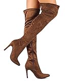 Breckelles BG03 Women Faux Suede Pointy Toe Stiletto Heel Thigh High Boot