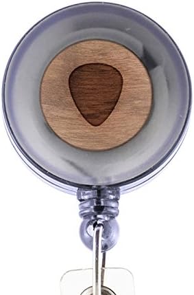 MODERN GOODS SHOP Guitar Pick Id Badge Holder - Wooden ID Holder - Laser Engraved Design Custom ID Holder - Clip On Belt/Pocket Retractable ID Badge Holder