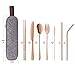 Annvchi Eco Friendly Utensils Set - Reusable Silverware Set with Case - 8 Pieces Including Knife Fork Spoon Chopsticks Straws Brush and Carrying Case, Reusable Silverware Set to Go (Rose Gold)