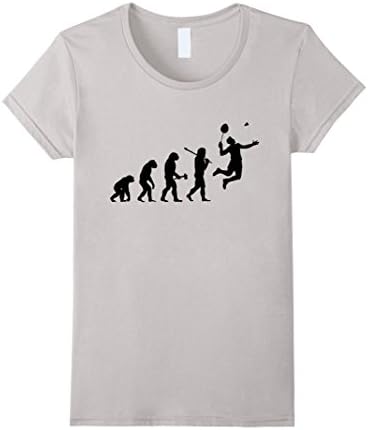 Womens Evolution of Badminton Player Funny T-Shirt Medium Silver