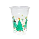 Party Essentials 20 Count Soft Plastic Printed Party Cups, 16-Ounce, Christmas Trees