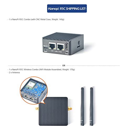 Nanopi R5C Mini WiFi Router OpenWRT with Dual PCIe 2.5Gbps Ethernet Ports 2GB LPDDR4X RAM Based in Rockchip RK3568B2 Soc for Smart Home Gateway Support Android Ubuntu (with M.2 WiFi Module)
