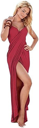 Aimon Womens Sexy Spaghetti Strap Backless Beach Dress Bikini Swimsuit Cover Up (Wine Red, XXL)