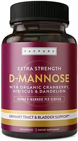 Pharmaceutical Grade D-Mannose Capsules: Fast Effective Relief for UTIs, Urinary Tract Cleanse &amp; Bladder Health Support with Organic Cranberry &amp; Hibiscus for The Ultimate Cleanse, 60 Vegan Servings