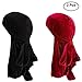 2Pack Waves Velvet Durag Cap Red Black Long Straps Designer Du-Rag for Men Women