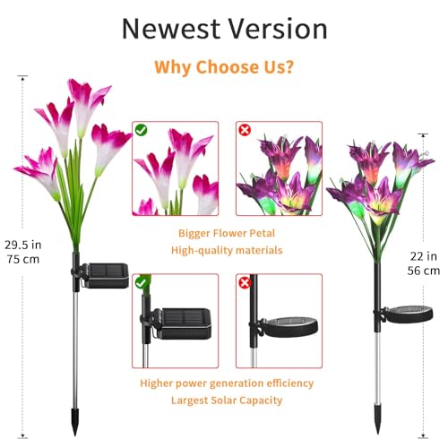 Dolucky Solar Garden Lights, 4 Pack Solar Lights Outdoor with 16 Lily Flowers, Multicolor Changing Solar Flower Lights Waterproof for Patio Lawn Garden Yard Pathway Outside Decoration