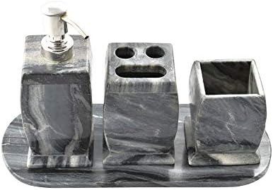 Ariya Marble Stone Bathroom Accessories Hand Crafted, Set of 4 Pieces, Soap Dish, Tooth Brush Holder, Tumbler, Soap Dispenser