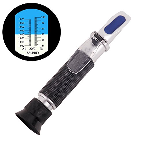 Eowpower Automatic Temperature Compensation Salinity Refractometer for Aquarium Fish Tank Salt Water ATC Hydrometer 0-100ppt / 1.0 to 1.070 S.G.