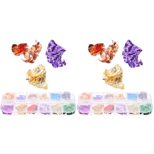 LOGOFUN 2 Sets Gilding Flakes Colored Gilding Flakes Craft Foil Filler Tinfoil for Nails Painting Crafts Slime and Resin Jewelry Making Accessories - Colorful
