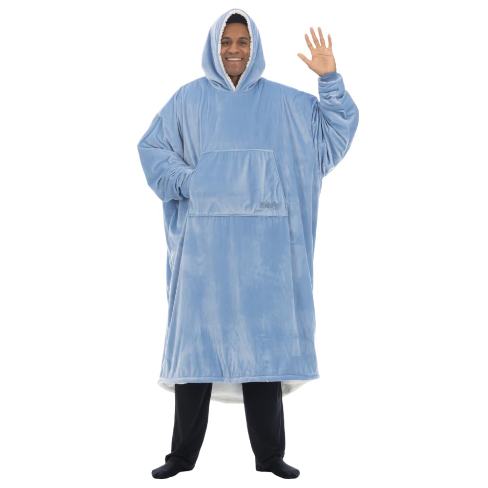 THE COMFY Original Long - Oversized Floor Length Wearable Blanket With Hood From Shark Tank, Sherpa-Lined Microfiber Blanket With Pocket Image