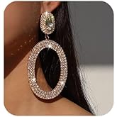 Chargances Dainty Round Rhinestone Earrings Shiny Big Crystal Circle Drop Dangle Earrings Fashion Stud Earrings for Women Gift Party