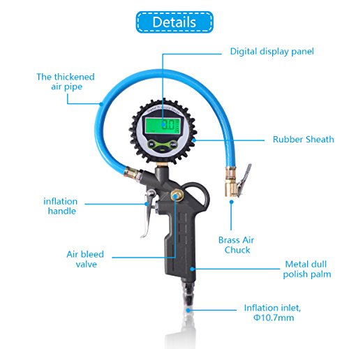 Tire Inflator with Gauge,MagicFour Digital Tire Inflator,Tire Pressure Inflator Accessories for Air Compressor with Air Chuck,Hose and Quick Connect Plug - Thumbnail 3
