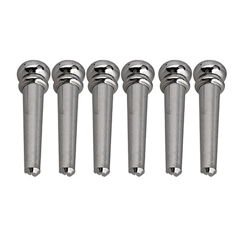 6 Pieces Guitar Bridge Pins, Brass Pin Acoustic Guitar Strings Nail Pegs Fixed Cone, Replacement Parts for Acoustic Folk Guitar (Silver) - Thumbnail 6