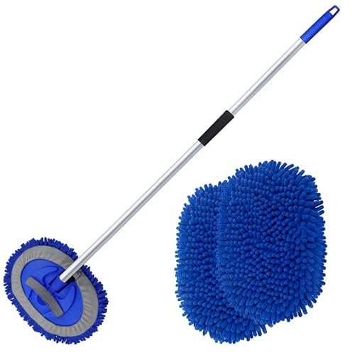 anngrowy 160 cm Car Wash Brush with Telescopic Handle, 180° Telescopic Car Wash Brush with Handle, Four Pieces, Retractable Long Handle, Rotation, Multifunctional Car Wash Mop for Car, RV, Trucks, Trucks, Caravans