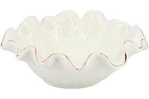 ALIWINER Small White Lotus Ceramic Decorative Bowl,Ruffle Lotus Leaf Decor Bowl with Gold Trim for Coffee Table Counter,Beautifully Catch All Bowl for Keys Coins near Entryways,Capacity about 2 Cups