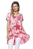 Frumos Womens Short Sleeve Tie Dye Spandex Hi-Low Tunic Top