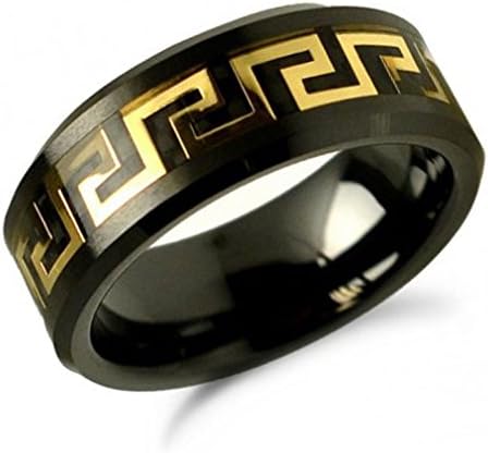 Black and Gold Greek Key Design Ceramic Ring Size 8