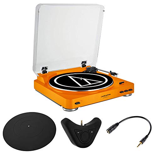 Audio-Technica AT-LP60 Fully Automatic Stereo Turntable System (Orange) with Deco Gear Bluetooth Adapter & More