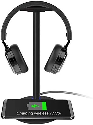 KONKY Wireless Charging & Headphone Stand, Aluminum Metal 2 in1 Headset Hanger Holder & QI Wireless Charger Pad Compatible with iPhone 8/8Plus, iPhone X/XS, Samsung note9/S9/S9 Plus/S8/S8 Plus - Black
