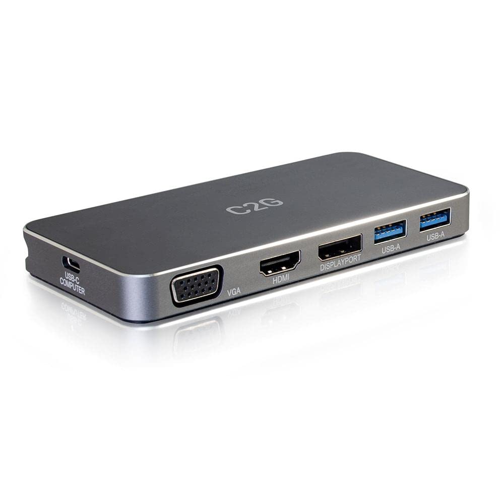C2G 84439 USB-C / Thunderbolt3, 4K Dual Display MST (Multiple screens) Docking Station with HDMI, DisplayPort, VGA and Power Delivery up to 65W, Chrome