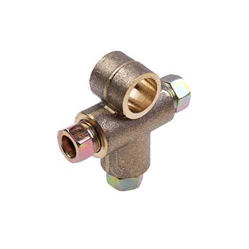 TTbuy Yellow Durable 3 Way T Piece Brake Tee,Inline Tube Brass Brake Tee With 3 Male Nuts Short Union Metric M10 3/16" Pipe 10mm Vehicle Brake Parts replacement,Car Original Accessories (Yellow)
