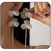 Gold Flower Dangle Long Tassel Earrings for Women Boho Large Metal Drop Hollow Flower Earrings Layered Floral Petal Jewelry