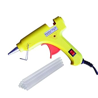 THEMISTO - built with passion Gun with Glue Sticks 20 Watt for Fine Craft and Decoration Work, 7 mm Diameter (Yellow Gun with 5 Sticks)