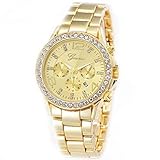 Brothers-usa Geneva Luxury Alloy Diamond Watch with Calendar (Gold)