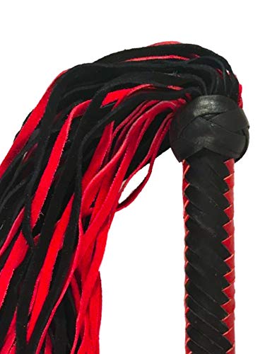 Prairie Horse Supply Straight or Knobbed Flogger, Whip, Solid Rod with Soft or Thick Leather Tails, Style Choice (Red Black) - Thumbnail 3