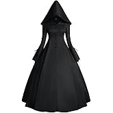 Meiaoxiu Women Medieval Black Hooded Witch Dress for Halloween Cosplay Gothic Vampire Costume